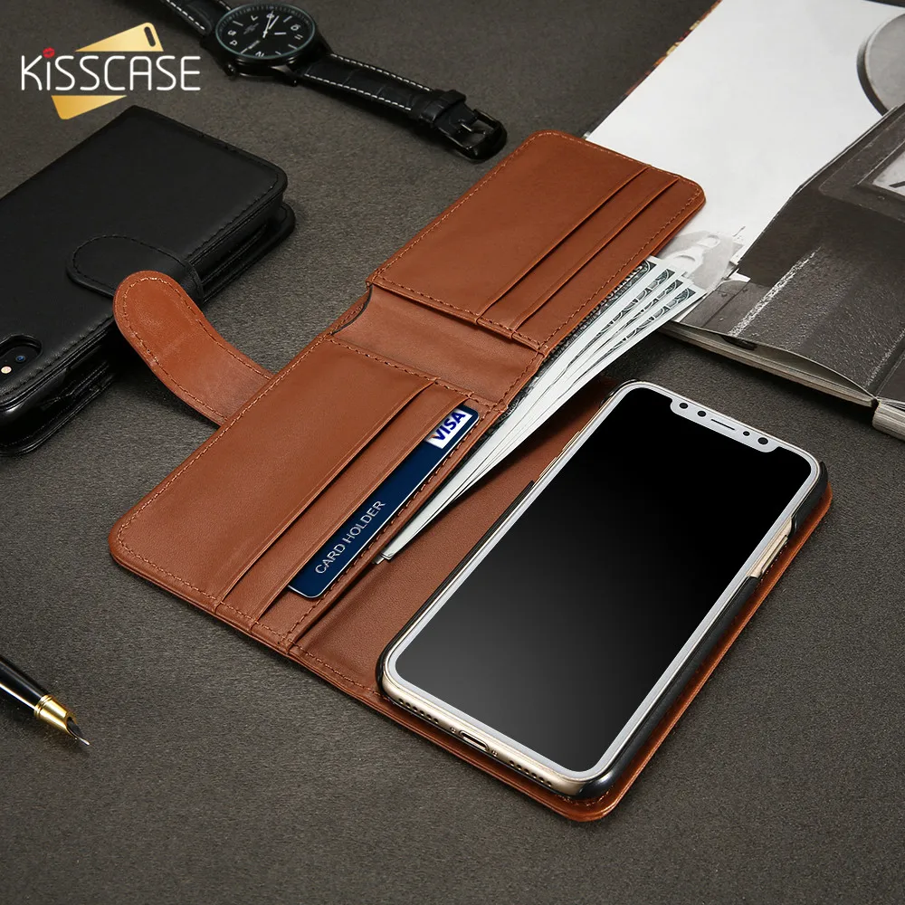 

KISSCASE Flip Case For iPhone 11 X 7 8 6 Vintage Fold Wallet Phone Case Luxury PU Leather Flip Case Cover For iPhone 6 7 8 Plus