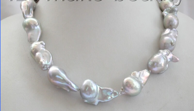 

FREE shipping>>>>stunning big 28mm baroque gray reborn keshi freshwater pearl necklace b401 6.07