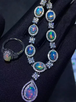 شراءأطقم مجوهرات من العقيق متعددة الألوان طبيعية بدلاية على شكل حلقة من الأحجار الكريمة 925 فضّة أنيقة على شكل قطرة ماء هدية مجوهرات راقية للنساء