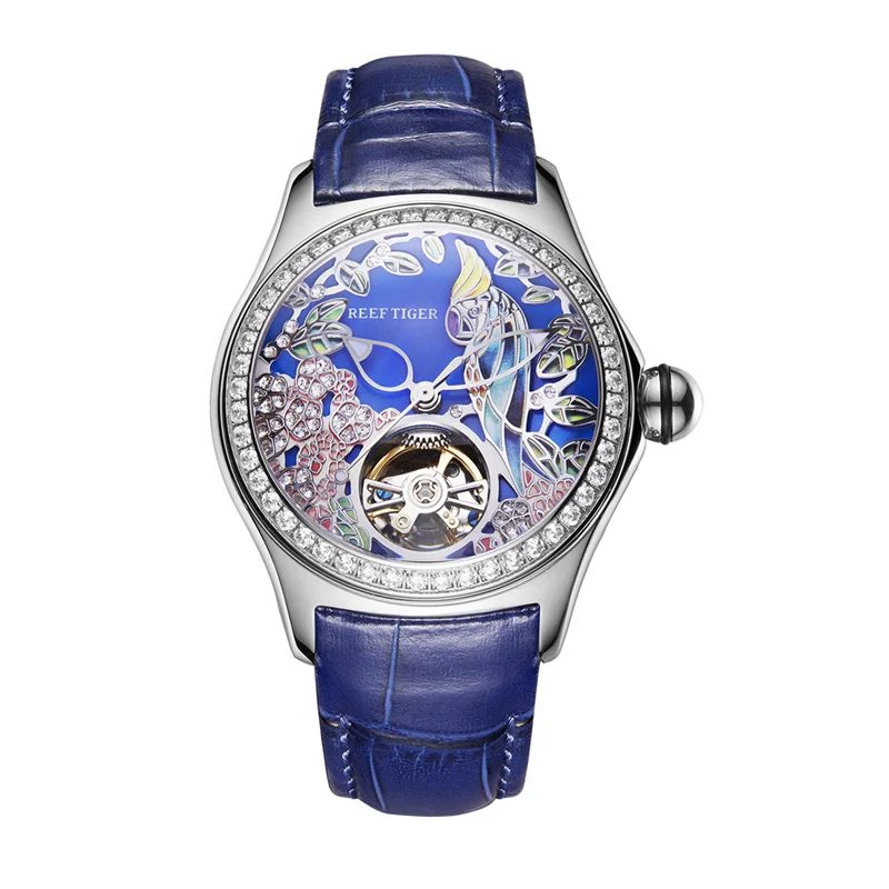 Reef Tiger/RT женские роскошные модные часы Reloj Mujer Diamond automatic Tourbillon кожаные часы Relogio Feminino RGA7105 - Color: 2