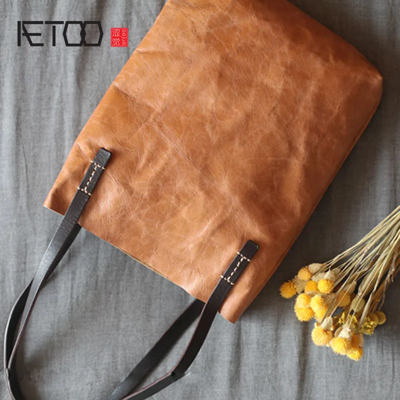 

AETOO Vintage handmade cowhide vertical tote bag big 2018 new soft leather autumn and winter bag female leather shoulder bag
