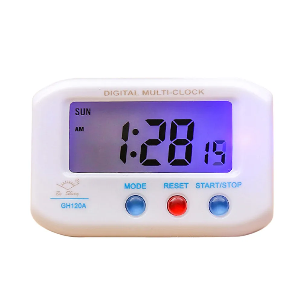 Mini Digital Backlight LED Display Table Alarm Clock Snooze Calendar Portable Electronics with Glowing Pink