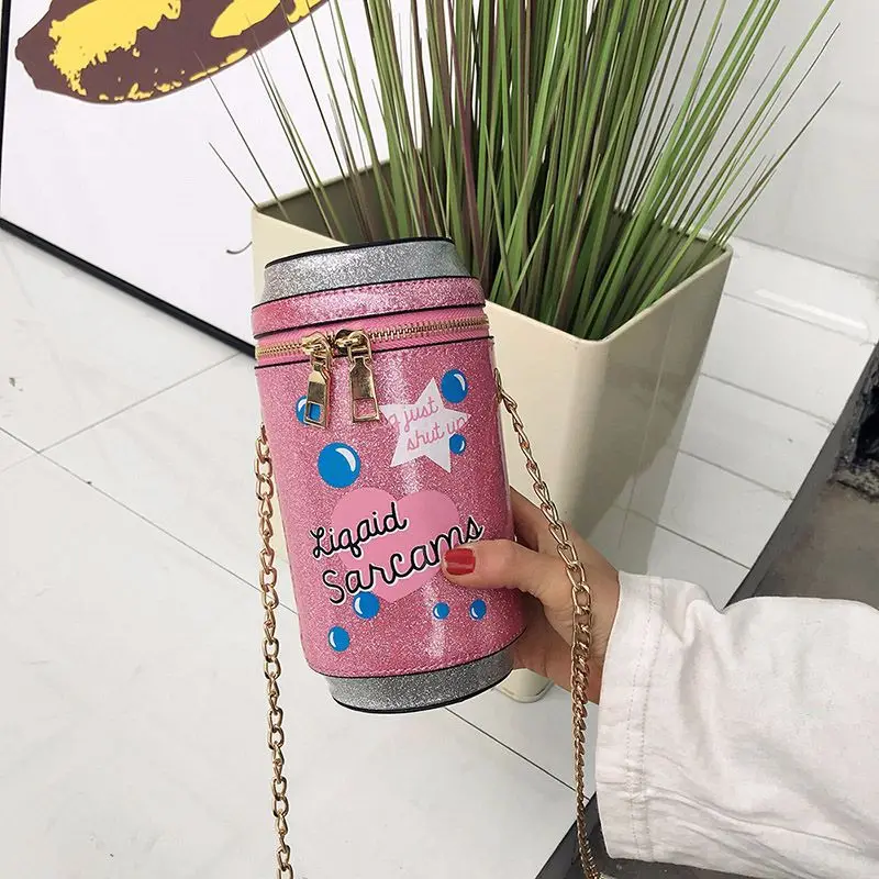 

SENDEFN Summer Fashion Glitter New Handbags PU leather Personality cola cup Sweet girl Mini Chain Shoulder Messenger Bag