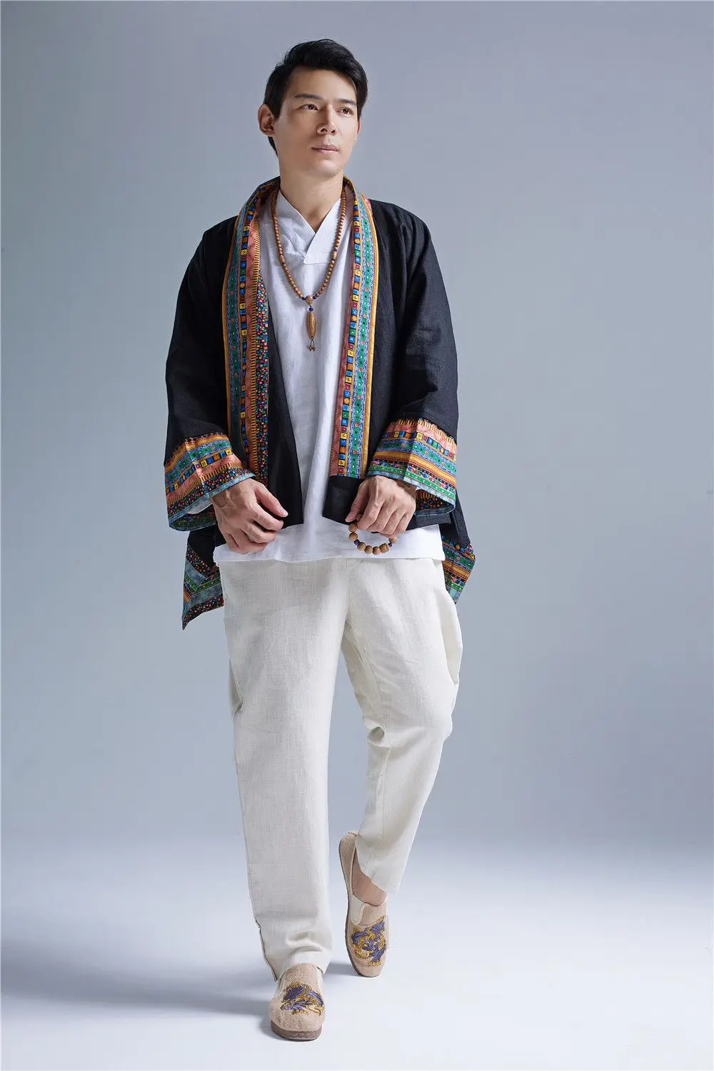 Кимоно Кардиган этнические жакеты мужские этнические хлопок лен нерегулярная Вышивка кимоно кардиган индийский пиджак G03203