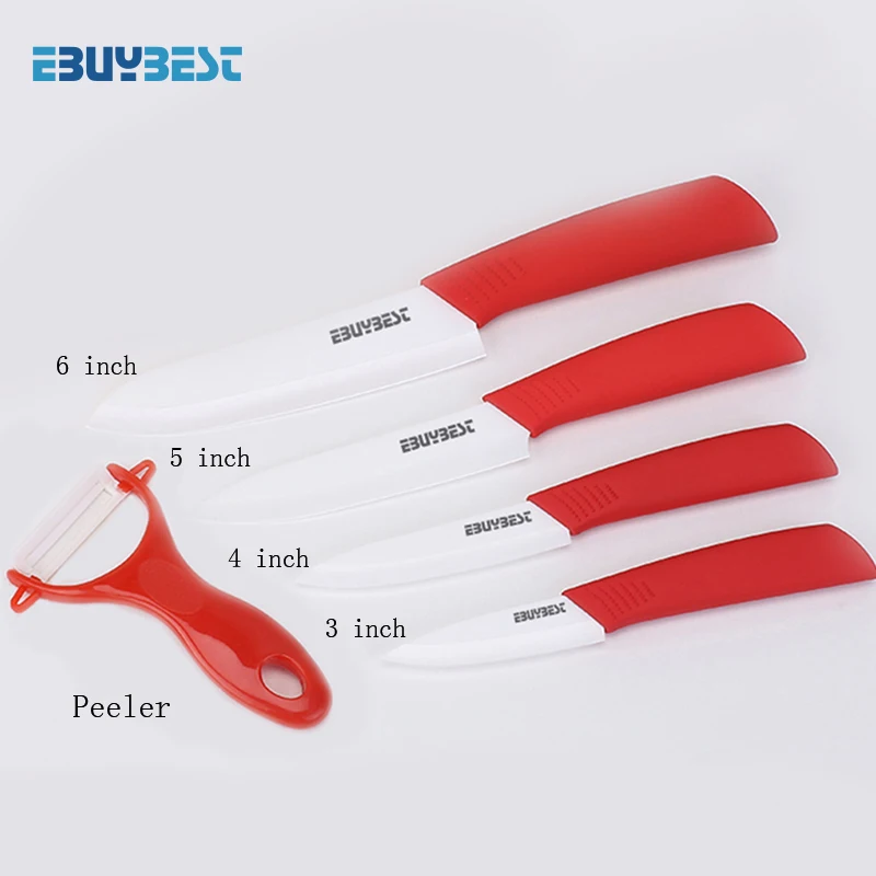 Zirconia Ceramic Knives Set Knives Set 3 4 5 6 inch+ Peeler Multi-color Handle Paring Slicing Chef Knife Kitchen Cooking Tools - Цвет: Red 3 4 5 6