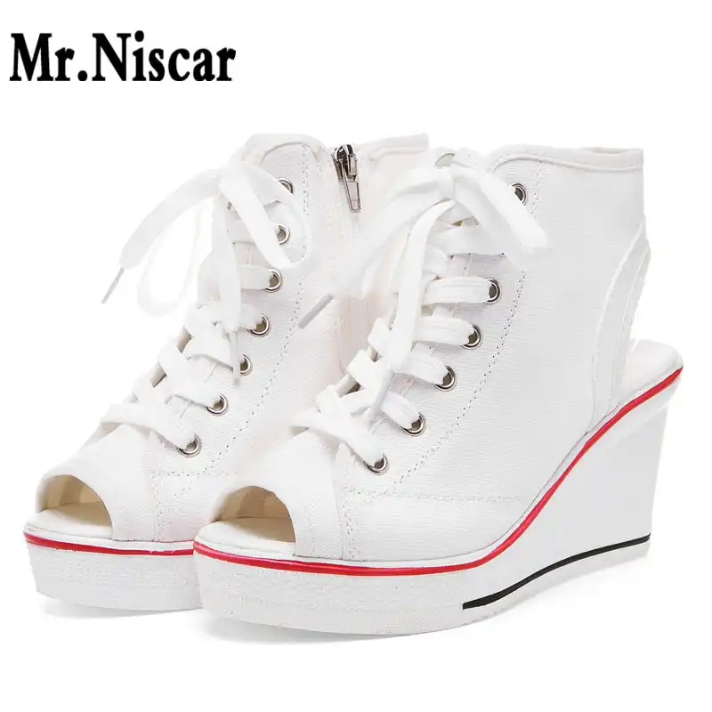white canvas wedge sneakers