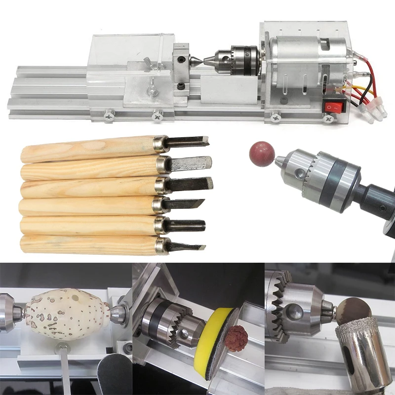 1set   80W 24V Mini Lathe Beads Machine Polisher Table Woodworking Wood DIY Tools Set