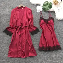 Ночные рубашки, халат, наборы, пижамы, атласная одежда для сна, женская ночная рубашка, ночная рубашка, сексуальные пижамы с нагрудники, пижамы для женщин s 2PIC