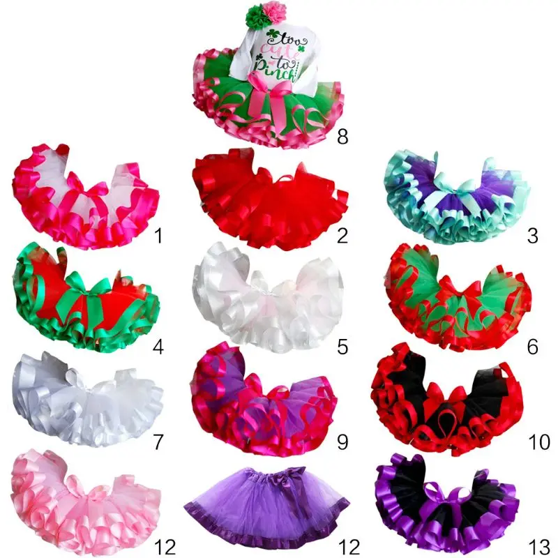 

13 Colors Princess Contrast Color Tutu Skirt Layered Ballet Bow Dance Ruffle Tulle Ribbon Tiered Girls DressUp Party Costume