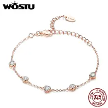 WOSTU 925 Sterling Silver& Gold Color Sweet Heart Link Chain Bracelet For Women Bracelets Jewelry Gift For Wife CQB097