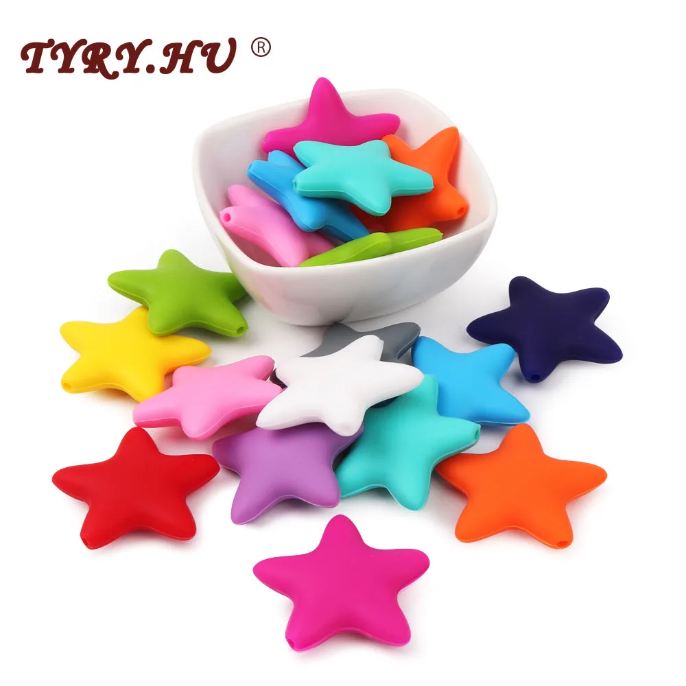 

TYRY.HU 100Pcs Star Silicone Beads BPA Free Baby Teething Loose BeadsBaby DIY Pacifier Chain Teether Food Grade Teether Beads