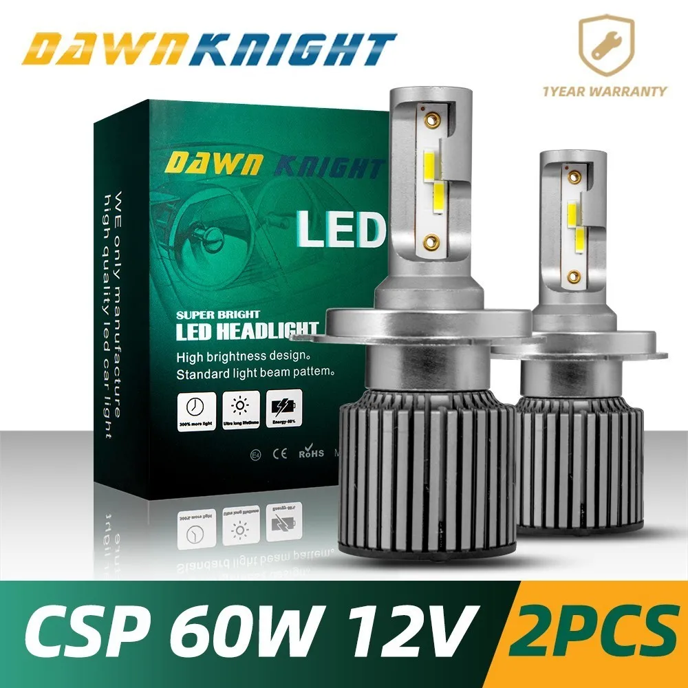

DAWNKNIGHT 2PCS H4 Led bulb 9004/HB1 9007/HB5 9008/H13 H7 D2S(R/C) F4 CSP CHIP Led Headlight Bulbs Turb Mini Size 6000K