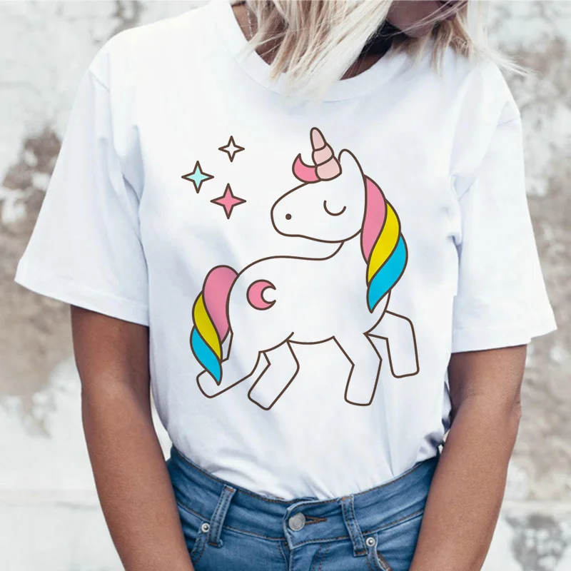 Женская футболка с коротким рукавом рисунком единорога каваи 90s ulzzang harajuku хип хоп