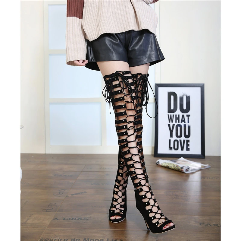 over the knee strappy heels