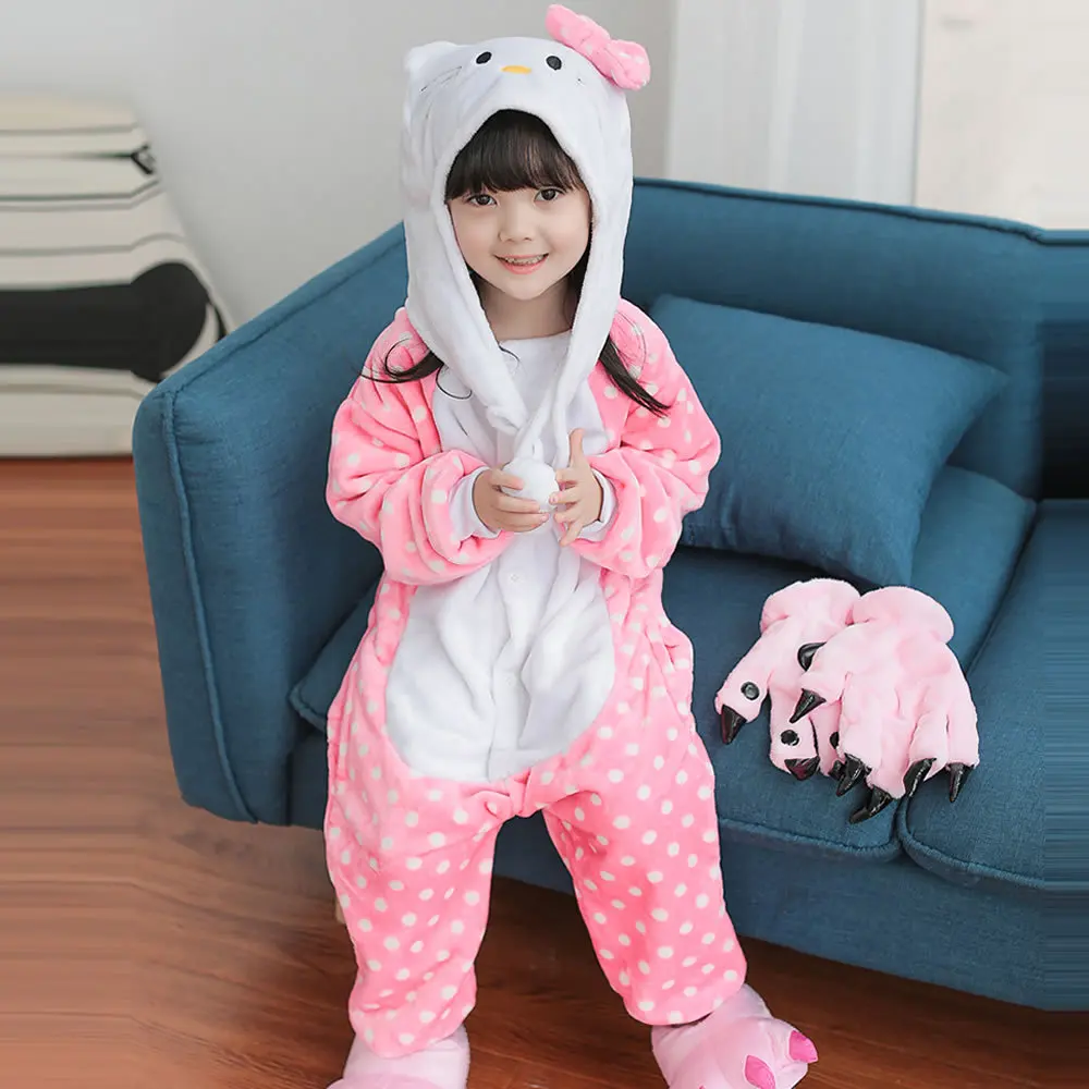 Детский комбинезон с единорогом, зимняя Пижама кигуруми с покемонами для девочек, детская пижама с капюшоном с рисунком панды для мальчиков, одежда для сна, комбинезон - Цвет: 15