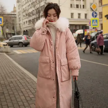 

2019 Big Artificial Fur Long Parkas Winter Jacket Women Oversize Suede Coat Hooded Female Warm Winter Women Clothing Outwear