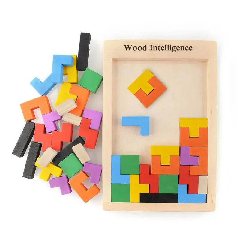 Деревянная головоломка Танграм 3D головоломка игрушка тетрис Дошкольное волшебство интеллектуальная развивающая детская игрушка Красочная доска с мозаикой