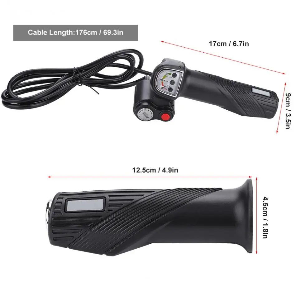 1Pair E-bike 36V/48V Twist Throttle Grips LED Battery Level Display and Power Lock for 22.5mm Electric Bike Scooter Handlebar