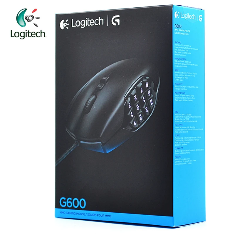 Проводная игровая мышь Logitech G600 MMO для ноутбука геймерская с разрешением 8200DPI