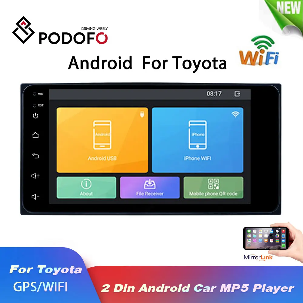 

Podofo 2 Din Android Car radio Multimedia Video Player Universal auto audio Stereo bluetooth GPS Navigation 7" MP5 For toyota