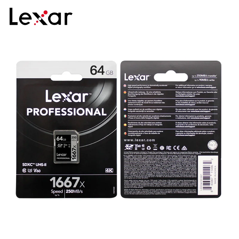 Lexar 256 Гб карта памяти 128 Гб SD карты V60 SDXC UHS-II Card 64 Гб U3 C10 флеш-карта для 3D 4K цифровой Камера читать Max 250 МБ/с