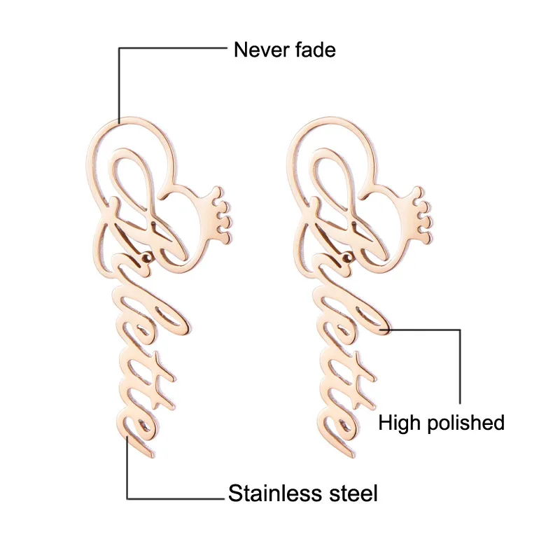 1 пара серьги-гвоздики в форме короны из нержавеющей стали под заказ Персонализированная табличка с именем ювелирные изделия ручной работы для женщин Oorbellen ювелирные изделия - Окраска металла: Rose Gold