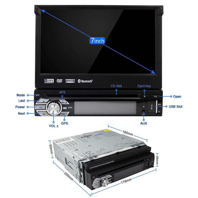 Flash Deal Eunavi 7" 1 Din Universal Car DVD Player GPS Navigation In-dash Detachable Front Panel Auto Radio Audio Stereo with bluetooth 4