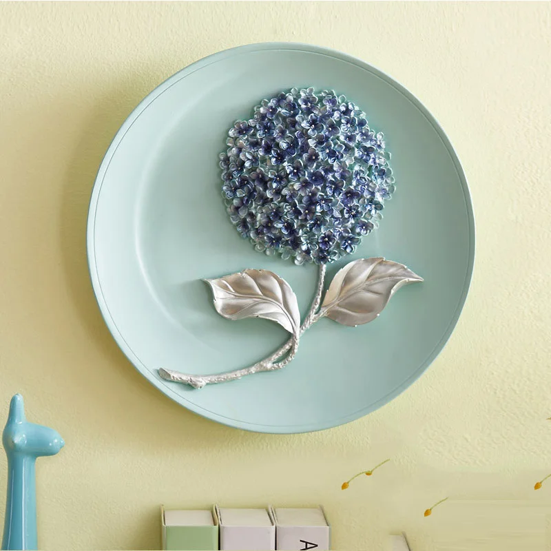 Beautiful Hydrangea Resin Decorative Hang Dish Contemporary European Background Wall Plate