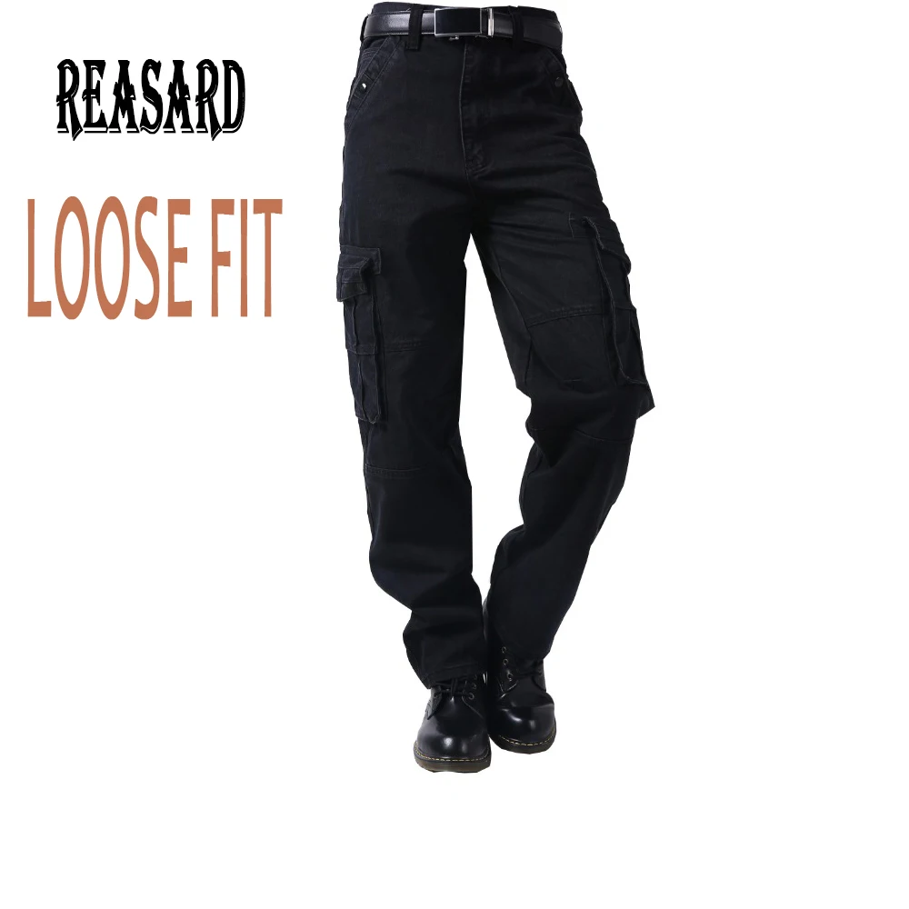 

Plus Size Russian Style Mens Cargo Jeans With Cargo Pocket Baggy Cargo Pants Denim Black Realaxed Loose Straight Jeans For Men