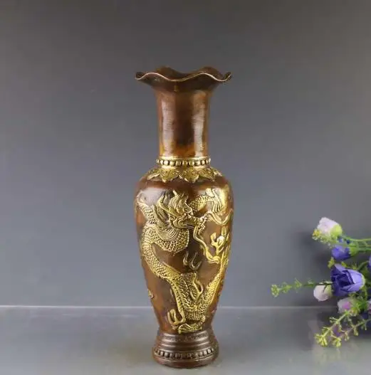 

Rare Old MingDynasty Copper gilt vase,Dragon bottle,hand carving crafts,best collection&adornment,free shipping