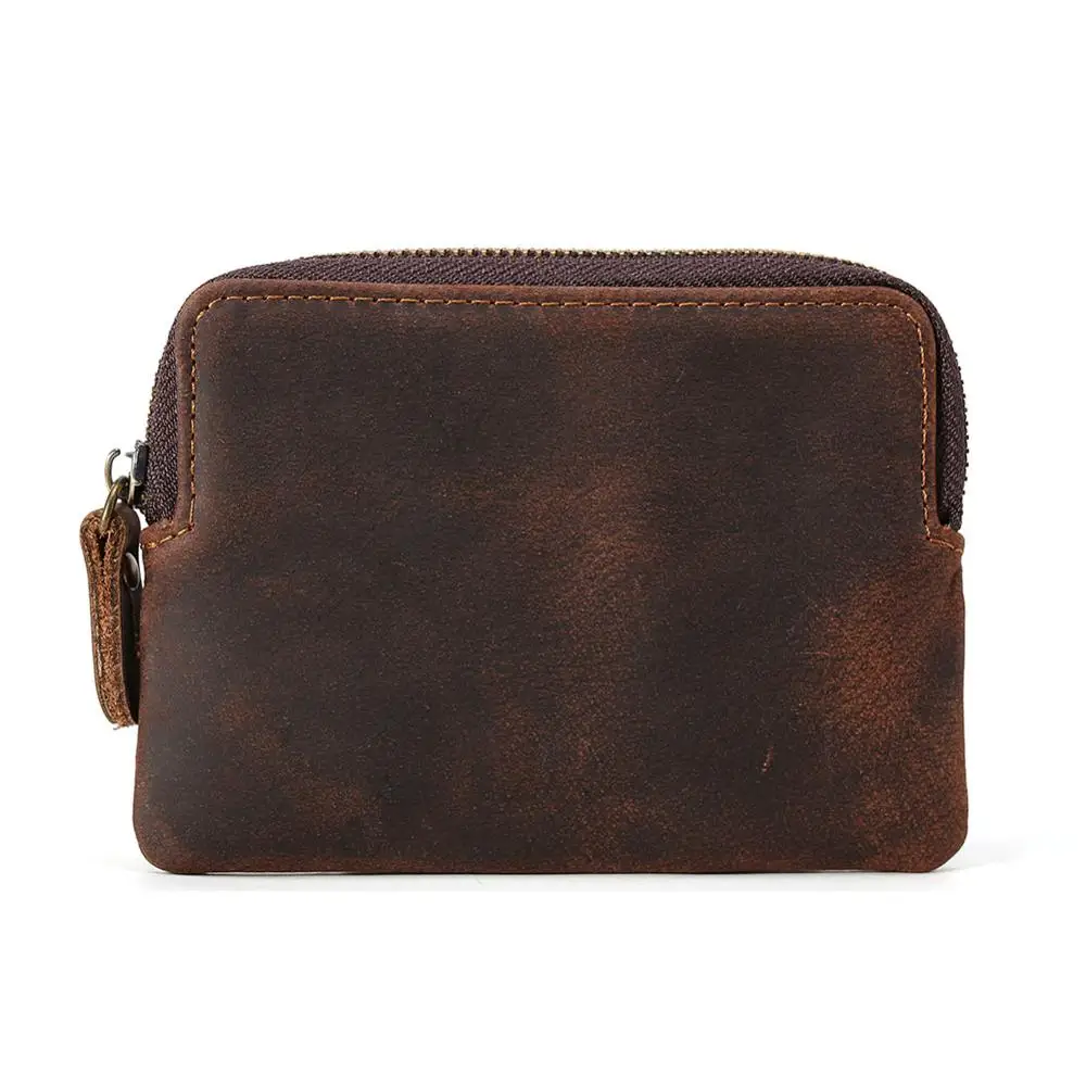 

Tiding Handmade Cowhide Leather Coin Waller with zipper Small Purse Designer Money Bag Crazy Horse Leather Purse Unisex 9111