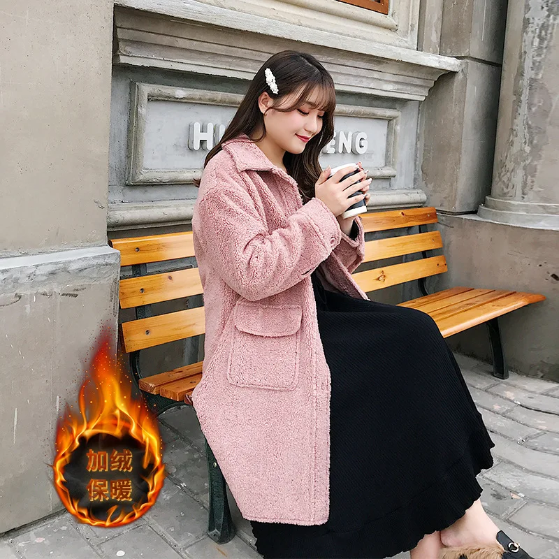 Grande Manteau Nouvelle Mode Agneau Femmes Lâche 822 Printemps Chaud Longueur Taille Épaississement Pardessus Moyen 5lKcuTF1J3