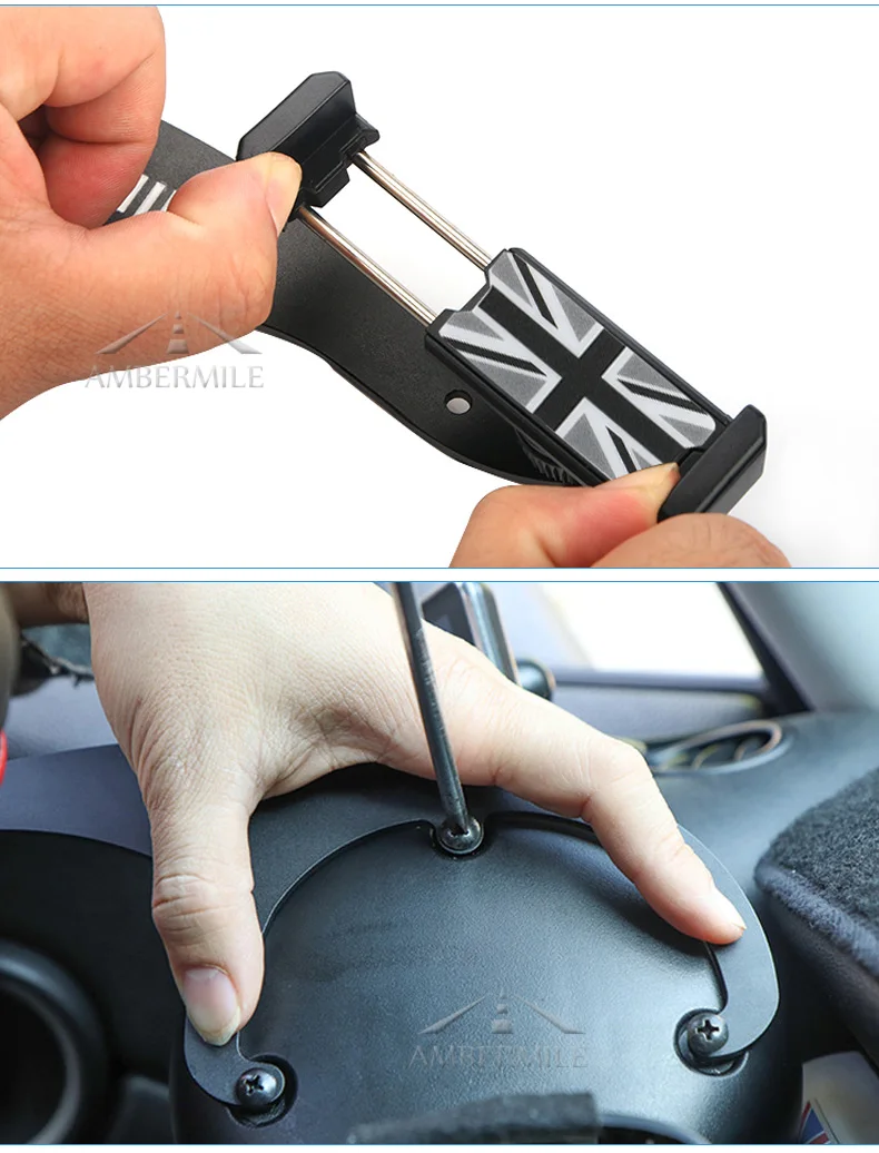 Airspeed Gray Union Jack Bracket Car Steering Wheel Phone Mount Mobile Phone Holder for Mini Cooper Countryman F60 Accessories   (7)