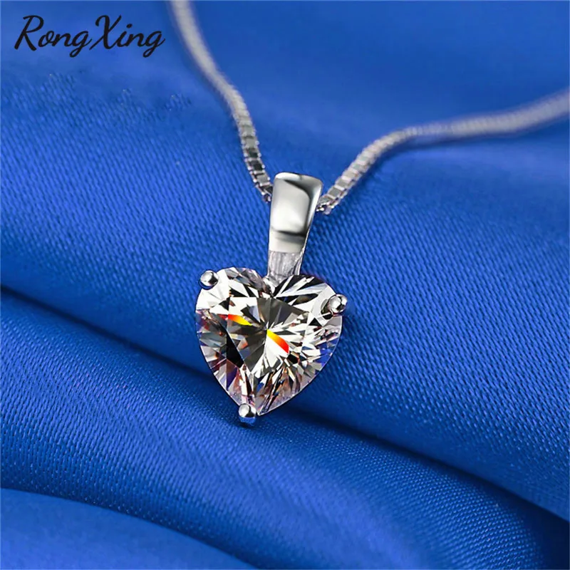 RongXing Белый AAA циркон сердце кулон ожерелья для женщин Серебряный цвет ювелирные
