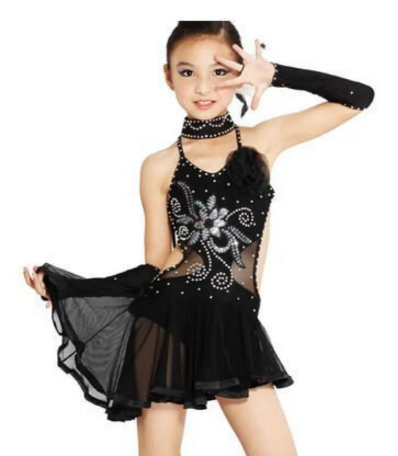 Children Sequined Latin Ballroom Dance Dress Kids Girls Dancewear