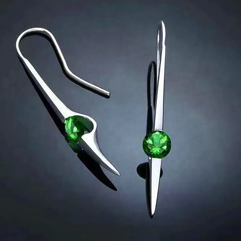 

Minimalist Single Zircon Drop Earrings For Women 925 Silver Color Charm Purple Green Stone Bar Dangle Earrings Wedding Jewelry