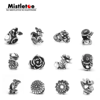 

Mistletoe Jewelry 925 Sterling Silver 12 Month Birthday Flowers With White Pearl Charm Bead Fit European Troll 3.0mm Bracelet