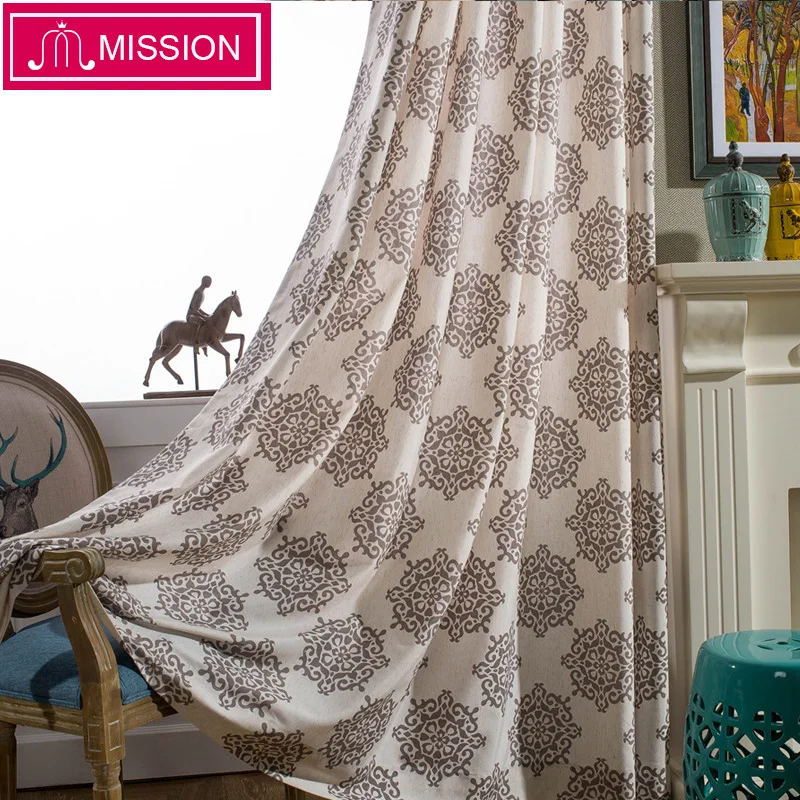 

MISSION Cotton and Linen Geometric Printed Room Darkening Curtains Blinds Panel Drapes for Bedroom Living Room Custom Made