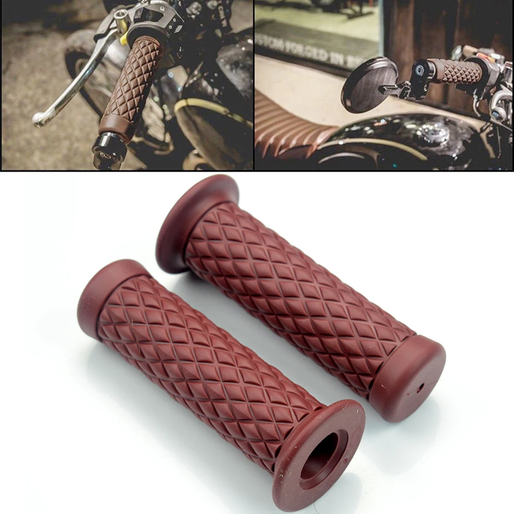 Motorcycle 7/8'' Retro Rubber Handlebar Hand Grip For Honda Suzuki Kawasaki Triumph Cafe Racer Bobber Custom