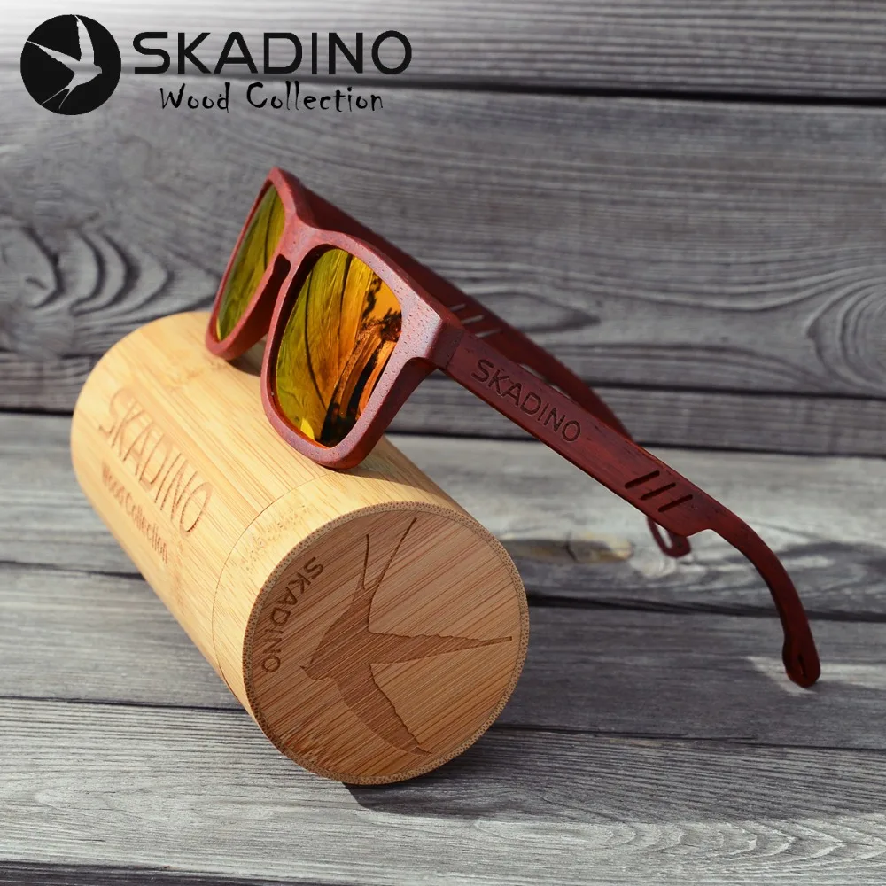 SKADINO UV400 поляризационные красные розовые полностью деревянные солнцезащитные очки модные солнцезащитные очки для женщин и мужчин с серыми линзами ручной работы крутой бренд