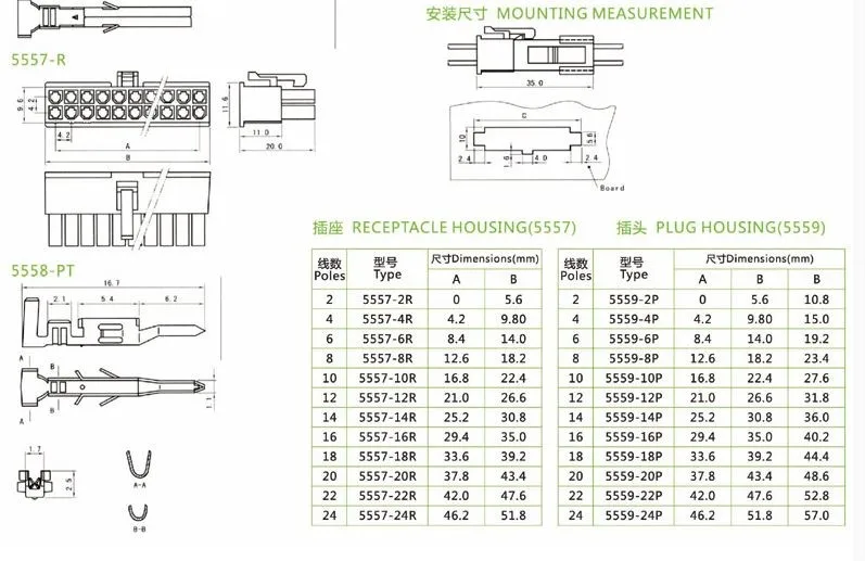 100 шт./лот Molex 4,2 мм 5556-RT Клеммная штепсельная Вилка разъемы шаг: 4,2 мм провод кабель Корпус Женский контакт