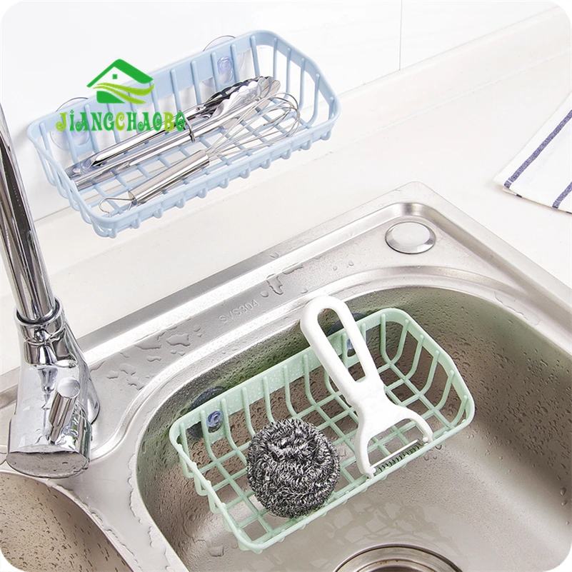 

JiangChaoBo Plain Kitchen Sink Dish Sponge Drain Rack Multi-function Double Sucker Storage Rack