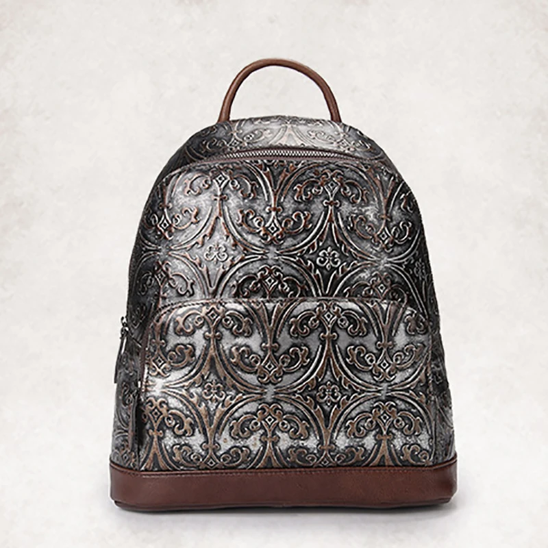 Fashion font b Women b font Genuine Cowhide Leather Rucksack Luxury Embossed Leather Knapsack Book Bag