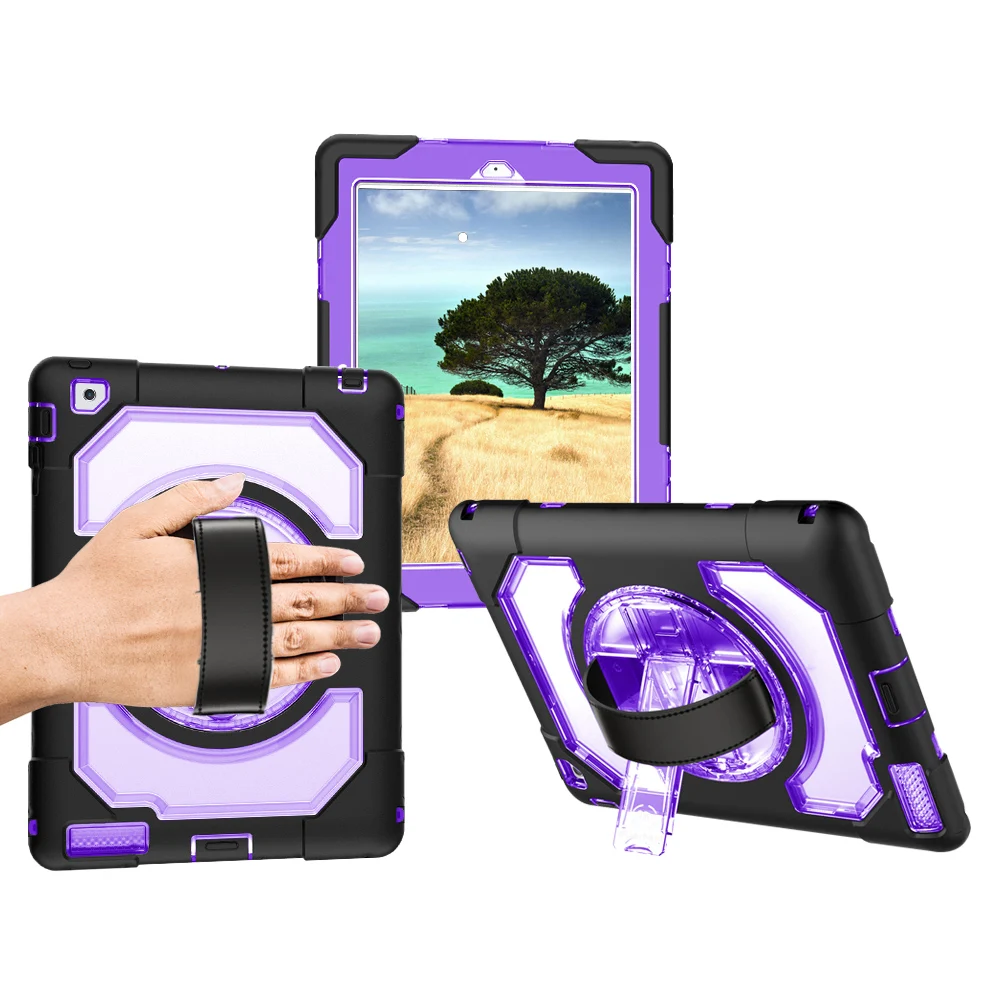 

Miesherk Case for iPad 2/3/4 Kids Safe Shockproof Armor Soft Silicone Cover Leather Hand Strap with 360 Rotation Stand Protector