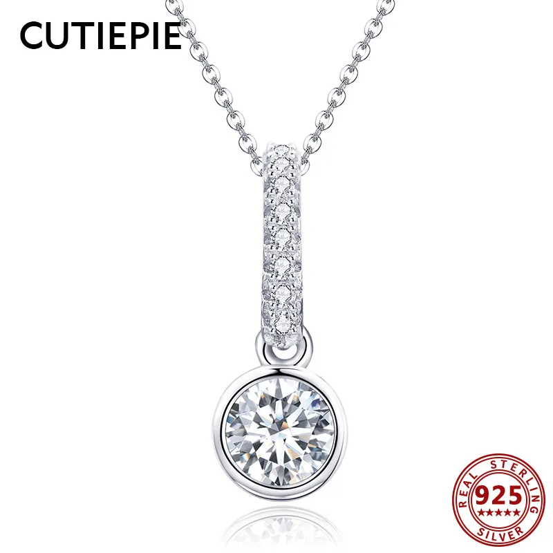 

CUTIEPIE Noble Real 925 Sterling Silver Clear Round Shining Cubic Zircon Necklace for Women Simple Pendant Necklace Jewelry Gift