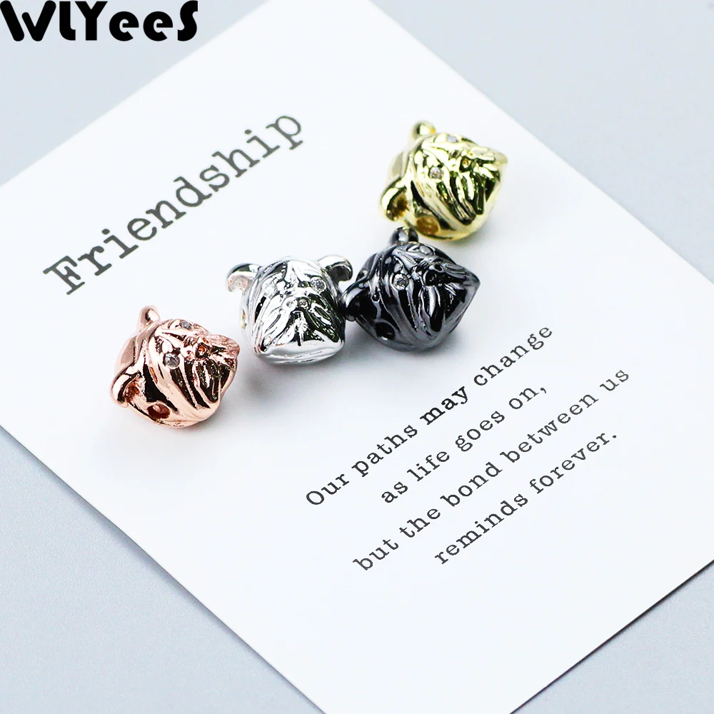 

WLYeeS 4pcs White CZ Pug Dog head Pendant Copper beads customizable metal Accessories Loose bead for Jewelry bracelet making DIY