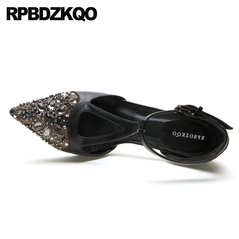 

lace sexy women shoes rhinestones novelty pointed toe high heels stiletto ladies black crystal t bar 3 inch diamond pumps strap