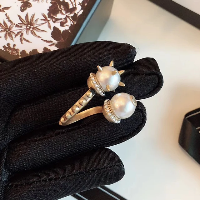 Top Brand Fashion Pearl Jewelry For Women Vintage Rings Big Pearl Ring wedding Party Rings Yellow Brass Jewelry Steam Punk Rings