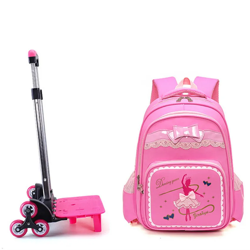 US $31.80 Cartoon 2 Wheels Girls Trolley School Bags Backpack Detachable Children Rolling Book Bag Waterproof Travel Bags Mochila