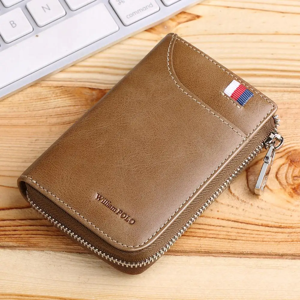 Мужской бумажник из натуральной кожи WILLIAMPOLO повседневный короткий кошелек на